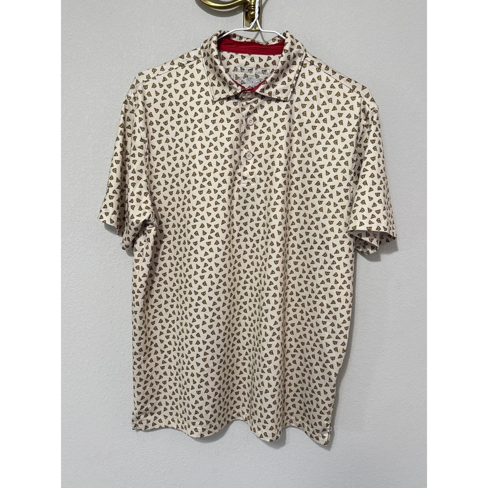 Barstool Sports Polo Shirt Mens Medium Cream Pizza Slice Print One Bite Golf